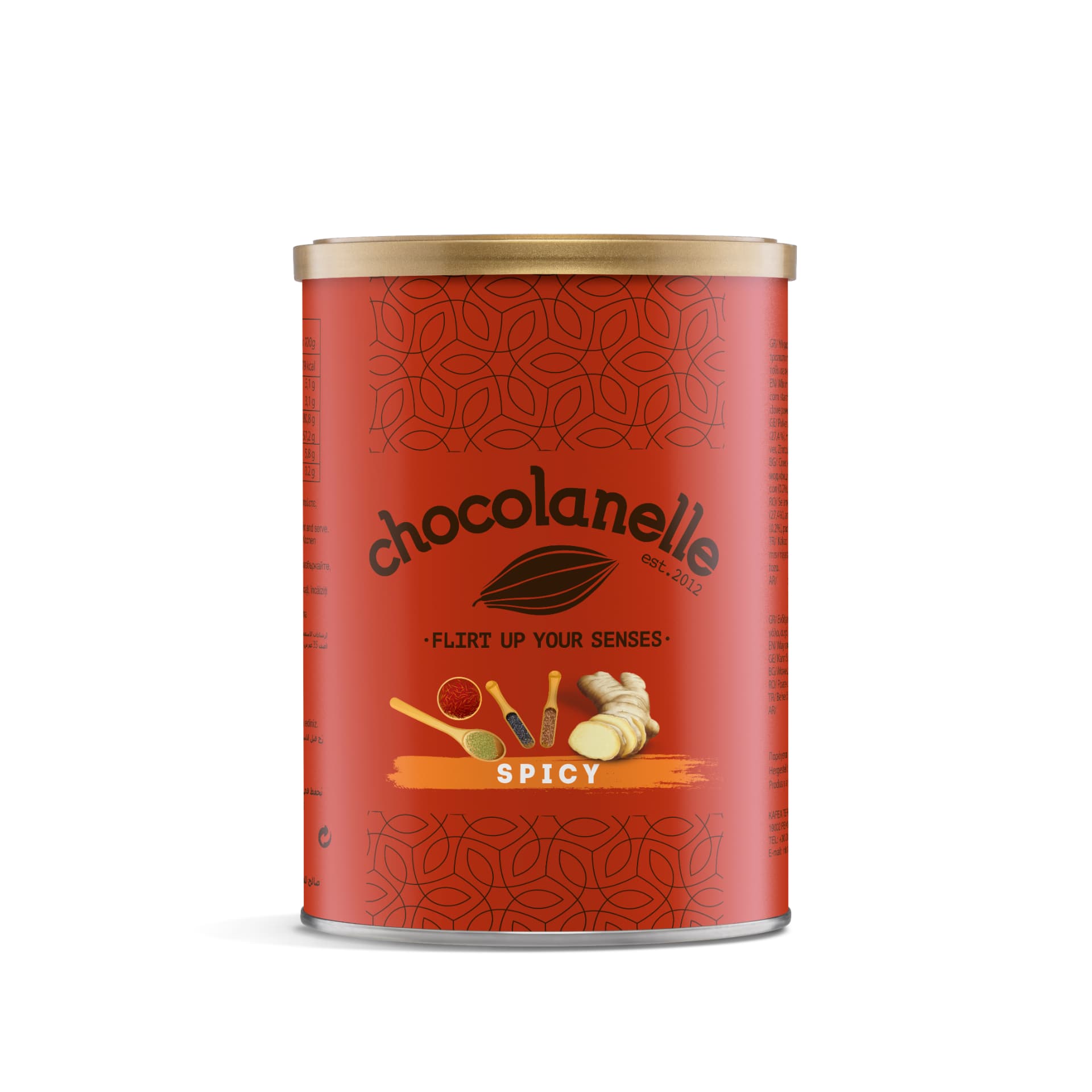 Ginger Spicy Chocolanelle chocoladedrank met kopje en blik