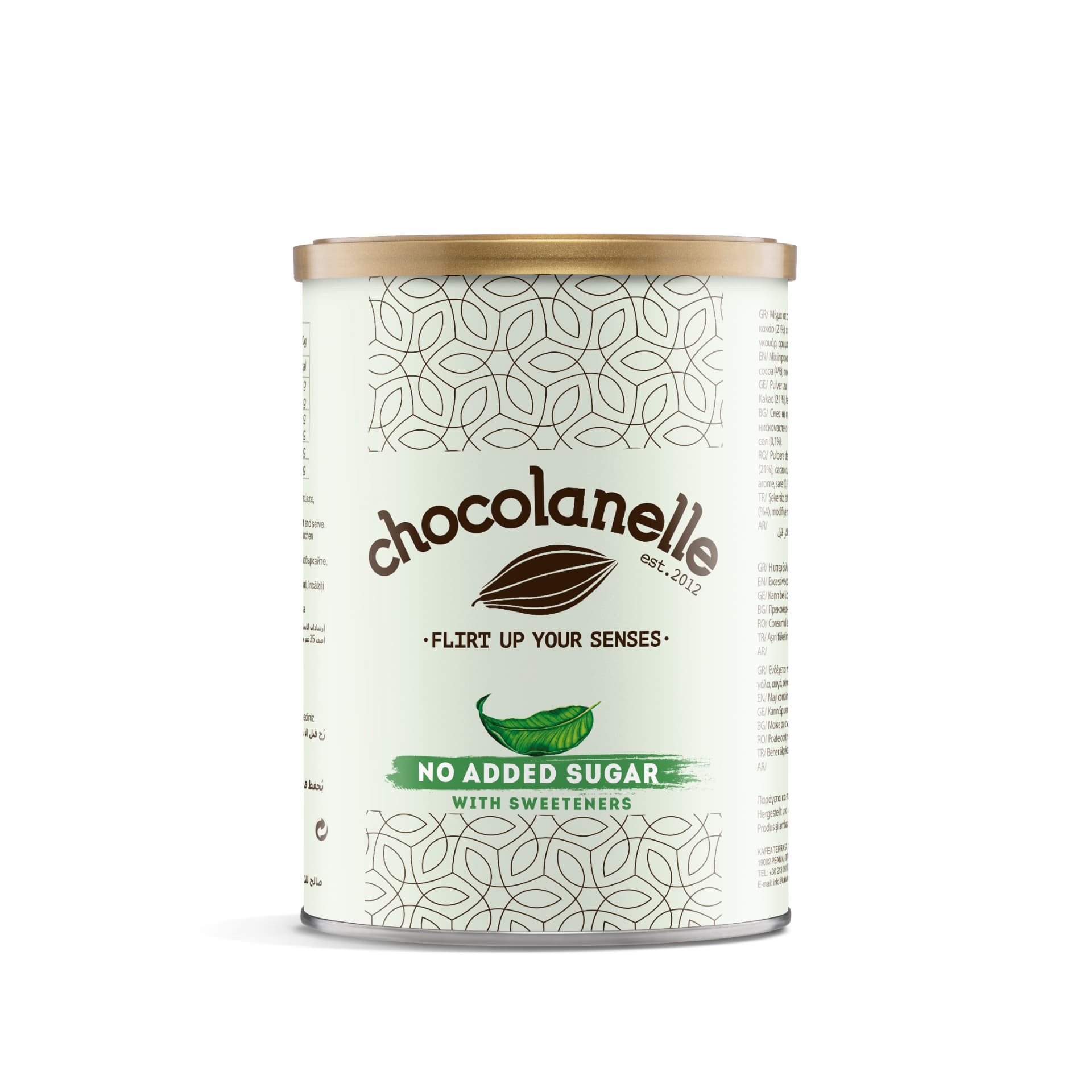 No Added Sugar Chocolanelle chocoladedrank met kopje en blik