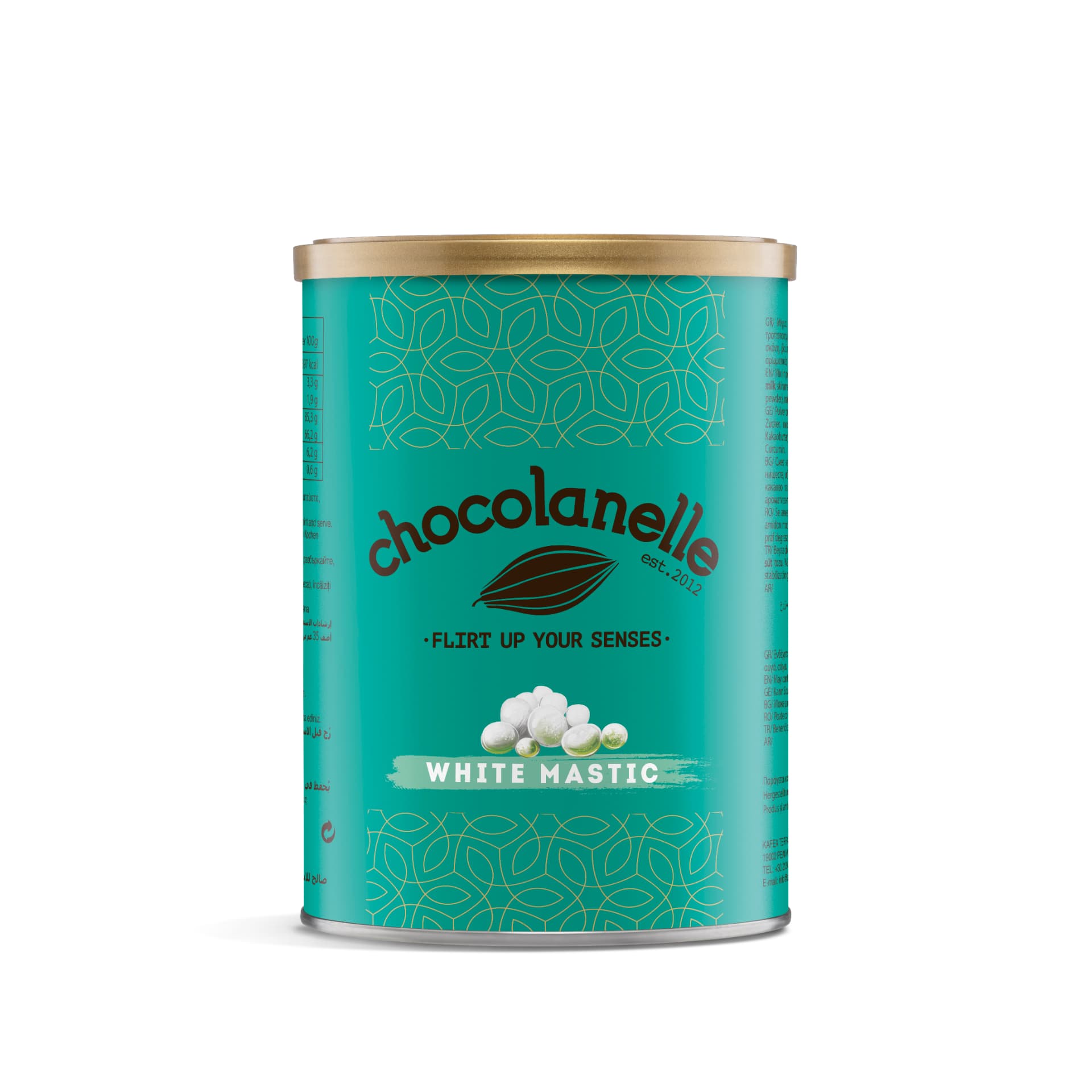 White Mastic Chocolanelle chocoladedrank met kopje en blik